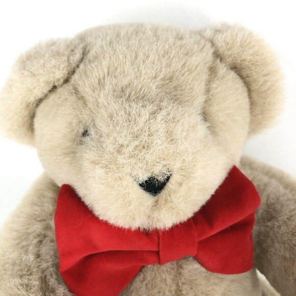 The Vermont Teddy Bear Company Plush Jointed Red Bow Tie Brown 16" Tan Stuffed - Picture 2 of 7